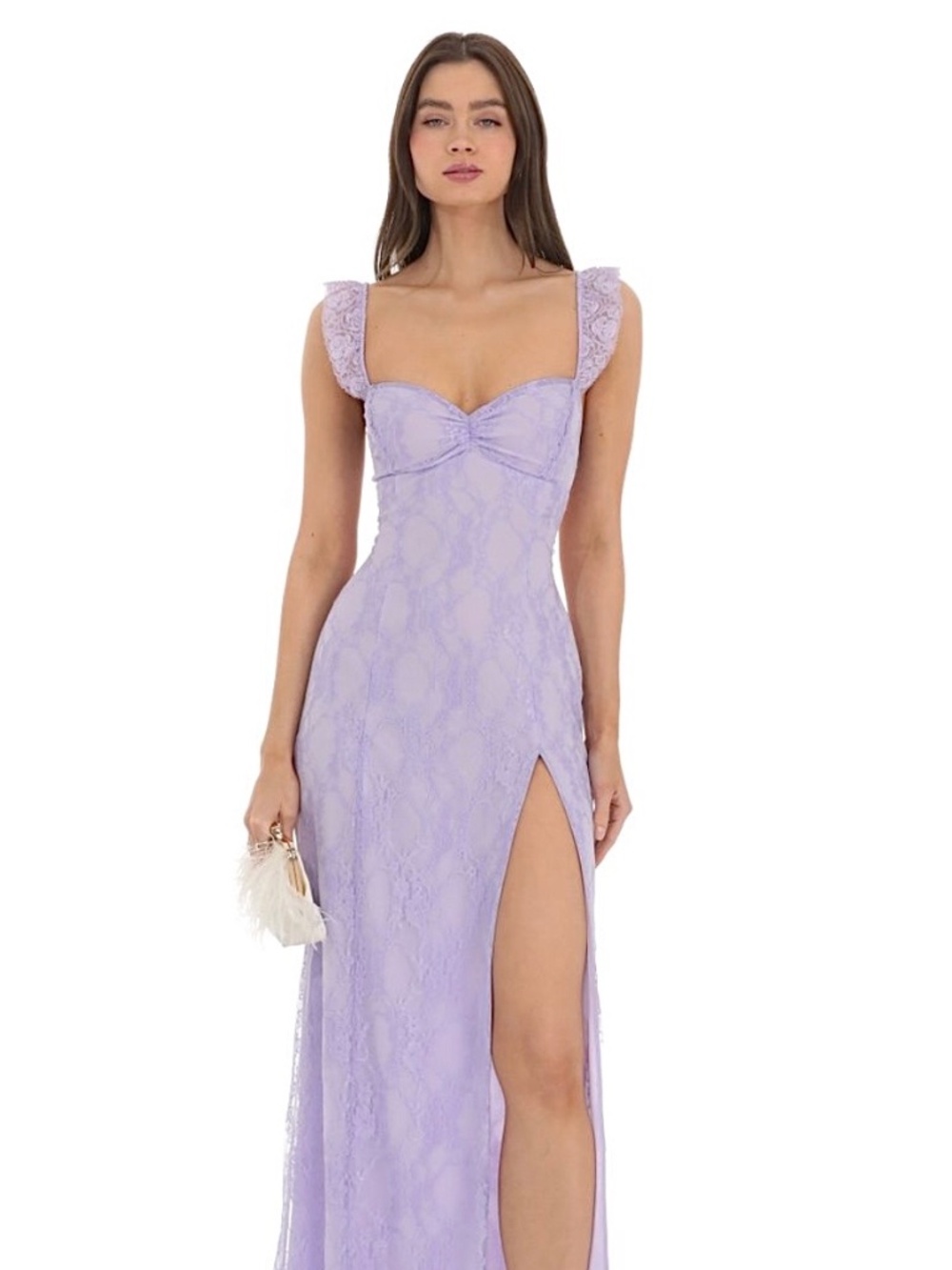 Lace Ruffle Strap Maxi Dress in Lavender